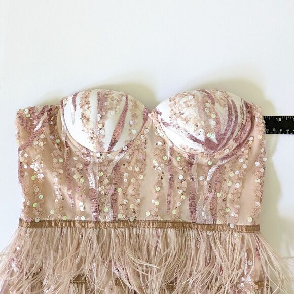 Bella Barnett Lalia Small Pink Sequin Feathers Mini Prom Party Dress Valentine's - Picture 10 of 16